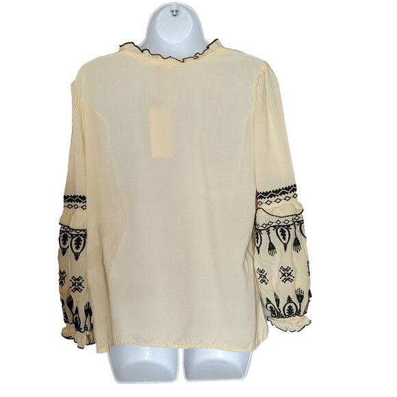 SOLITAIRE NWT Hand Made blouse top Sz S EMBROIDERY lace RUFFLE cuffs BOHO CHIC - Picture 7 of 14